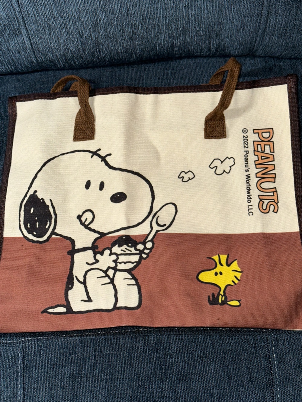 Peanuts Snoopy & Woodstock Lightweight Canvas Tote - Brown & Cream